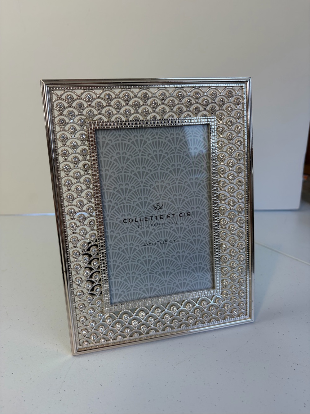 Colette Et Cie Silver Tone Rhinestone Picture Frame 4x6 Art Deco Glam Home Decor - Picture 2 of 8